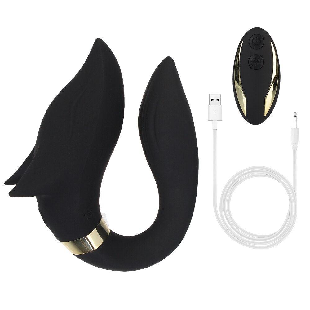 FOX Vibrator Clitoris Stimulator Double-headed Vibration Ring Wearable Couple Resonant 9 Mode Sex Toy for Women - buysextoyth