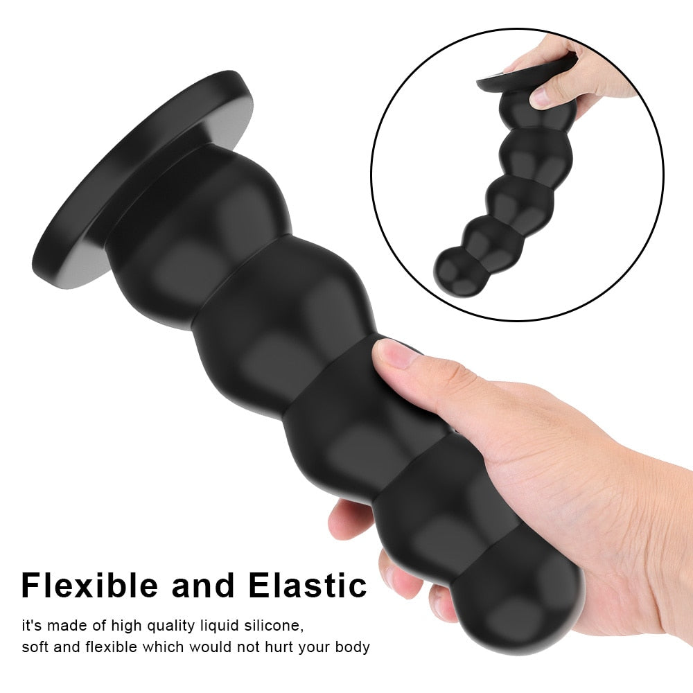 Female Male Masturbator Liquid Silicone 5 Beads Anal Plugs Big Dildos Butt Plug Sex Toys for Women Men Strong Suction Cup - buysextoyth