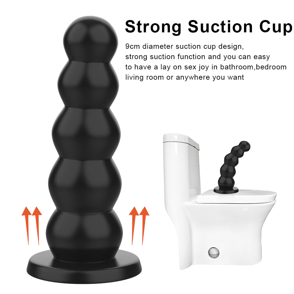 Female Male Masturbator Liquid Silicone 5 Beads Anal Plugs Big Dildos Butt Plug Sex Toys for Women Men Strong Suction Cup - buysextoyth