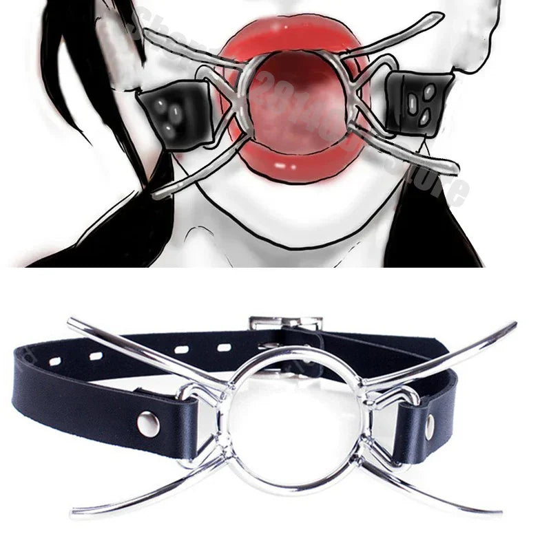 Fetish PU Leather Belt BDSM Bondage Deep Throat Round Ring Flail Slave Mouth Gag Bite Ring Gags Open Oral Adult Game Sex Toys - buysextoyth