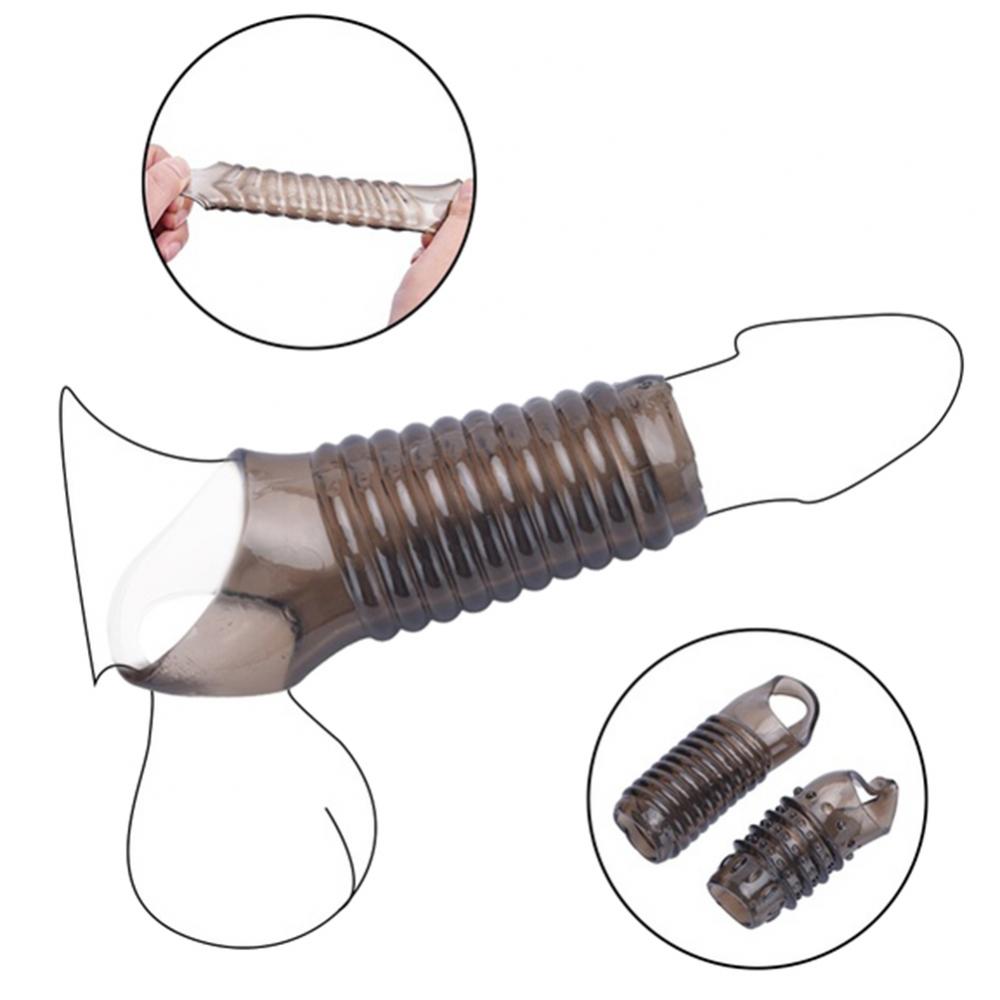 Flexible Penis Extender Sleeve Condoms Thread Penis Sleeve Extension Scrotum Ring Sex Toys Delay Ejaculation Cock Ring Sex Toy - buysextoyth