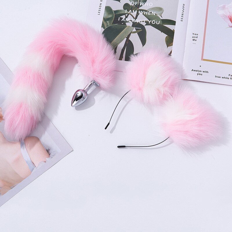 Fox Tail Metal Butt Anal Plug Cute Bow-Knot Soft Cat Ears Headbands Set Erotic Cosplay Accessories Adult Sex Toys for Couples - buysextoyth