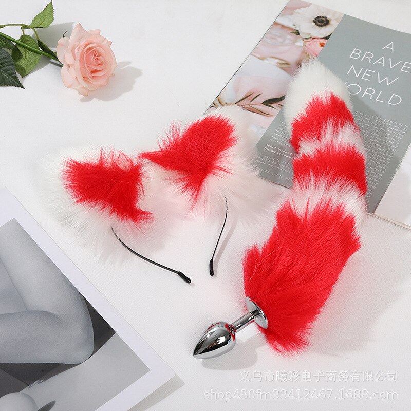 Fox Tail Metal Butt Anal Plug Cute Bow-Knot Soft Cat Ears Headbands Set Erotic Cosplay Accessories Adult Sex Toys for Couples - buysextoyth