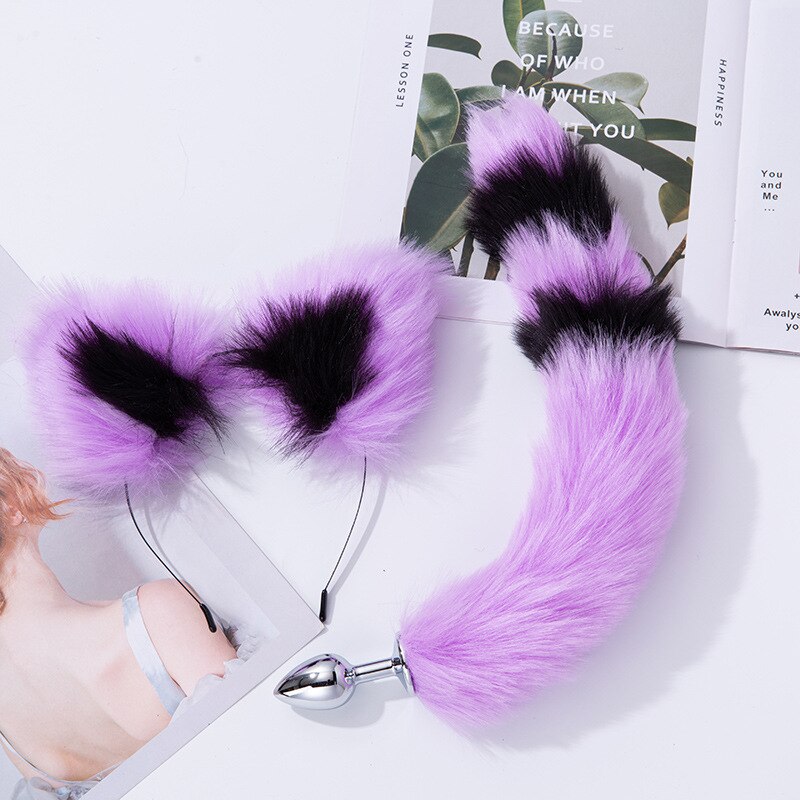 Fox Tail Metal Butt Anal Plug Cute Bow-Knot Soft Cat Ears Headbands Set Erotic Cosplay Accessories Adult Sex Toys for Couples - buysextoyth