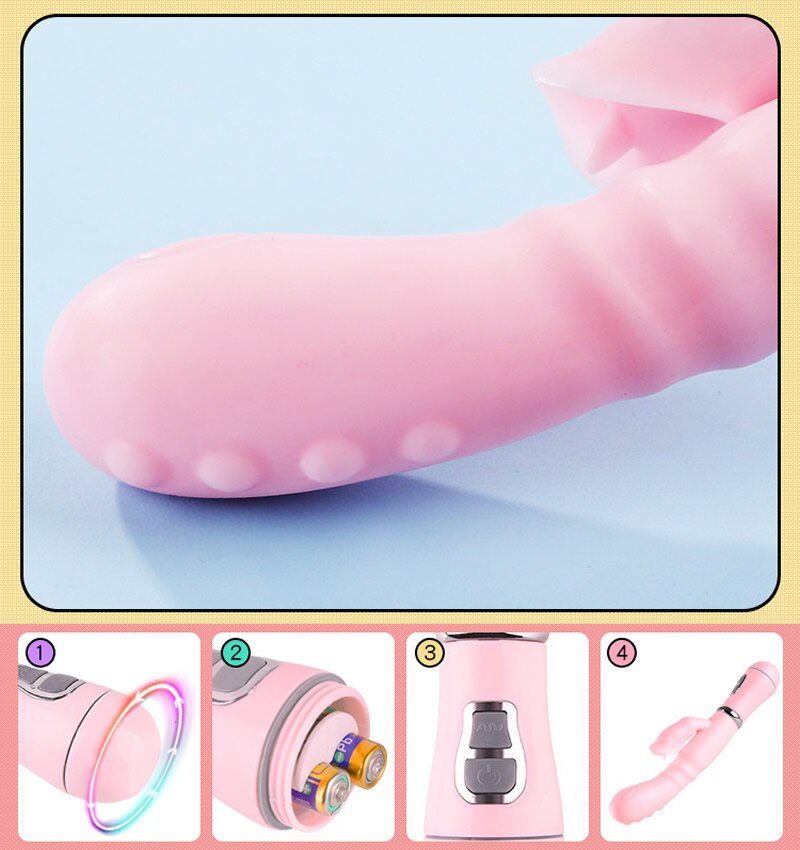 กระต่าย G Spot Dildo Vibrator Clitoris เครื่องกระตุ้นอวัยวะเพศชายการสอดใส่คู่ลิ้นเลีย Double Rod เซ็กซ์ทอยสำหรับผู้หญิงผู้ใหญ่ - buysextoyth