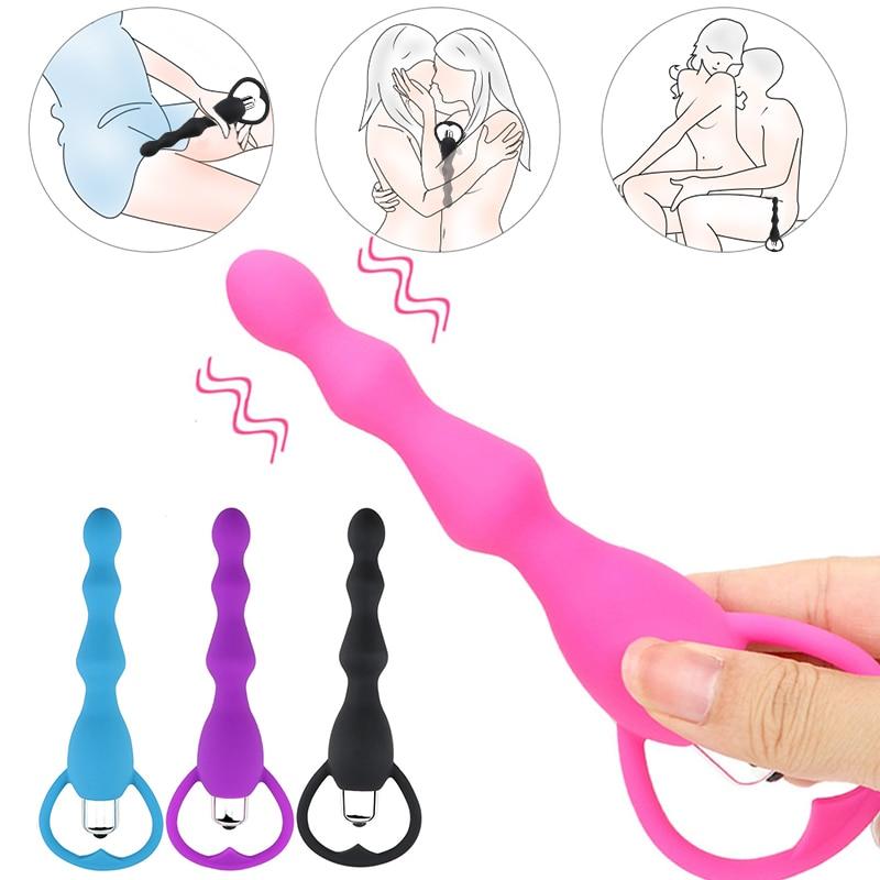 G Spot Vibrating Dildo Anal Plug Butt Prostate Massage Soft Beads Vibrator Sex Toys for Couples Silicone Adult Erotic Products - buysextoyth