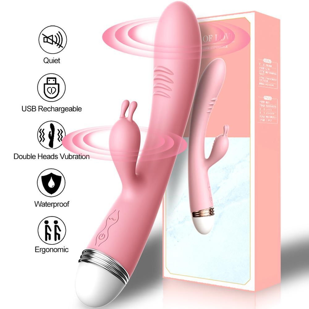 G-spot Rabbit Double Vibrator for Woman  Strapon Masturbation Clitoris Stimulator Dildos Waterproof Rechargeable Adult Sex Toys - buysextoyth