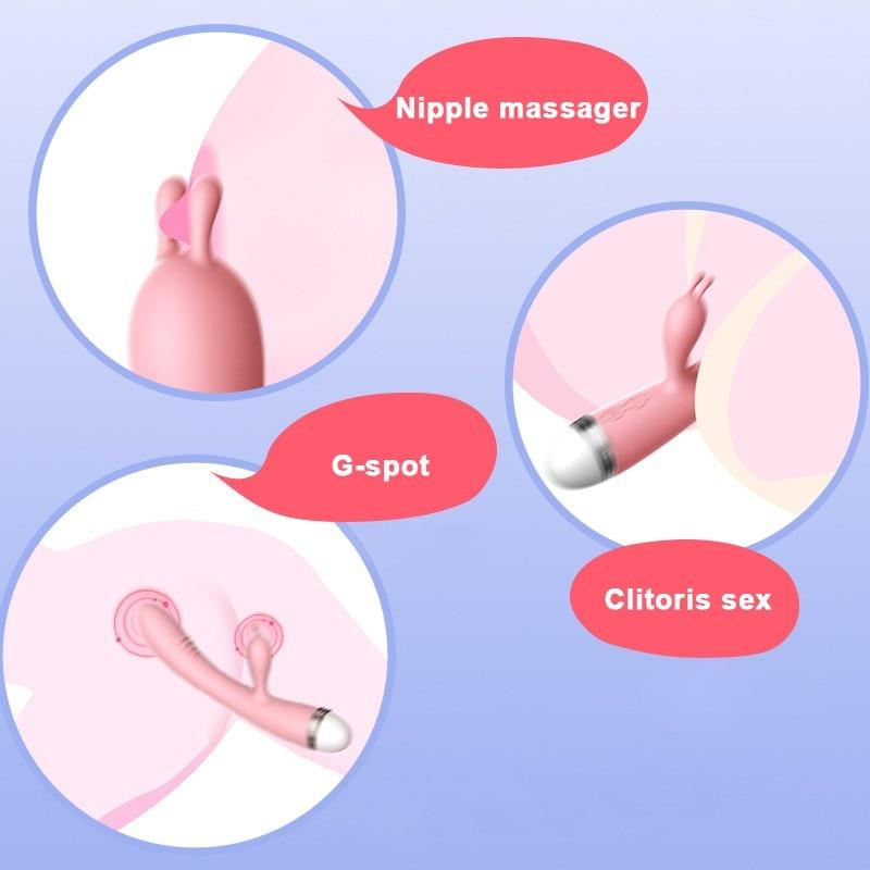 G-spot Rabbit Double Vibrator for Woman  Strapon Masturbation Clitoris Stimulator Dildos Waterproof Rechargeable Adult Sex Toys - buysextoyth