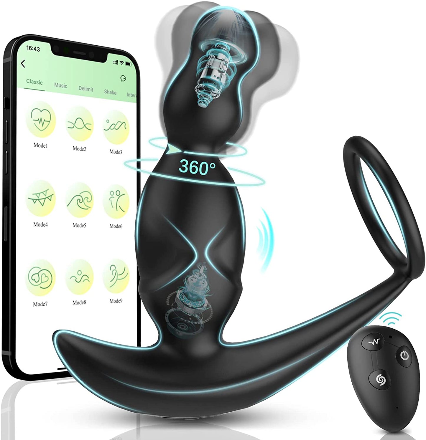 Gelugee App Anal Plug Vibrator เซ็กซ์ทอยสำหรับชาย Prostate Massager 360องศากระตุ้นชาย Buttplug ด้วยแหวน Cock - buysextoyth