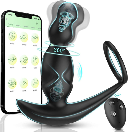 Gelugee App Anal Plug Vibrator เซ็กซ์ทอยสำหรับชาย Prostate Massager 360องศากระตุ้นชาย Buttplug ด้วยแหวน Cock - buysextoyth