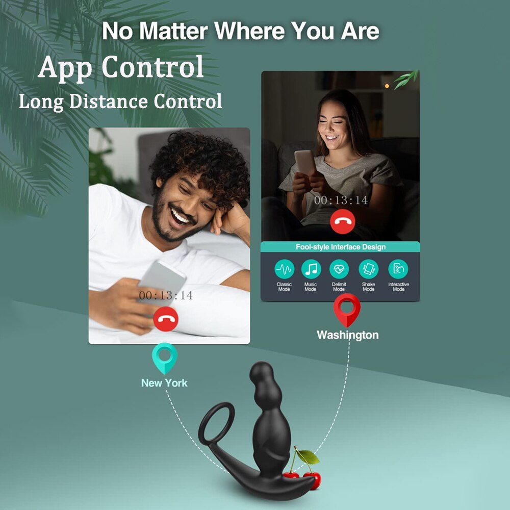 Gelugee App Anal Plug Vibrator เซ็กซ์ทอยสำหรับชาย Prostate Massager 360องศากระตุ้นชาย Buttplug ด้วยแหวน Cock - buysextoyth