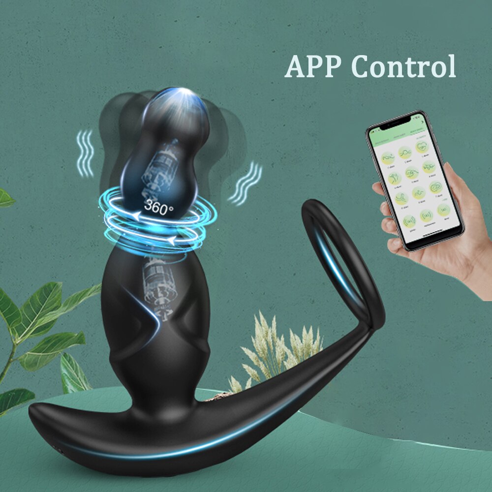 Gelugee App Anal Plug Vibrator เซ็กซ์ทอยสำหรับชาย Prostate Massager 360องศากระตุ้นชาย Buttplug ด้วยแหวน Cock - buysextoyth