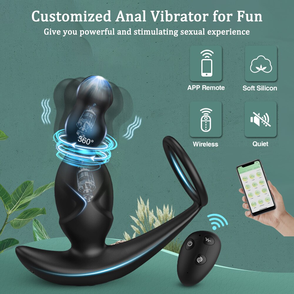 Gelugee App Anal Plug Vibrator เซ็กซ์ทอยสำหรับชาย Prostate Massager 360องศากระตุ้นชาย Buttplug ด้วยแหวน Cock - buysextoyth