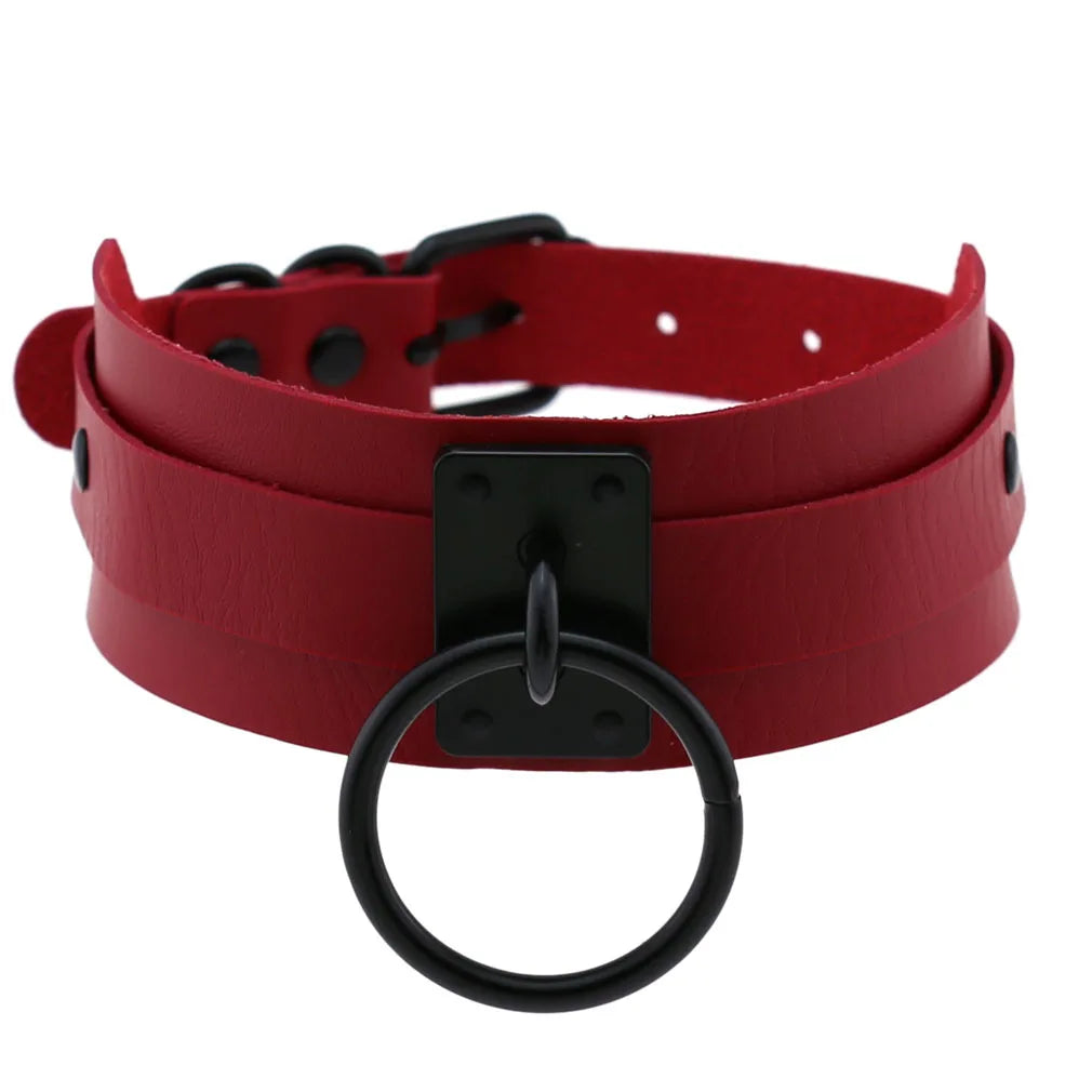 BDSM Punk Black Metal Tassel Red Choker Necklace Sexy Spiked Neck Strap Clavicle Collar Men Necklaces Halloween Women - buysextoyth
