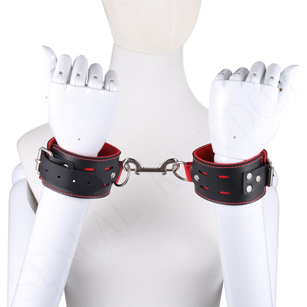 Adjustable Leather Handcuffs and Shackles BDSM Bondage Bundling Femdom Fun Adult Sex Bondage Sex Toys for Woman Couples - buysextoyth