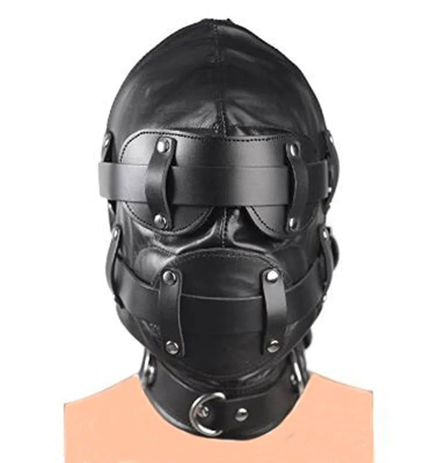 SM Leather Padded Hood Blindfold.Head Harness Mask Gag. BDSM Bondage .Sex Toys For Couples Accessories - buysextoyth