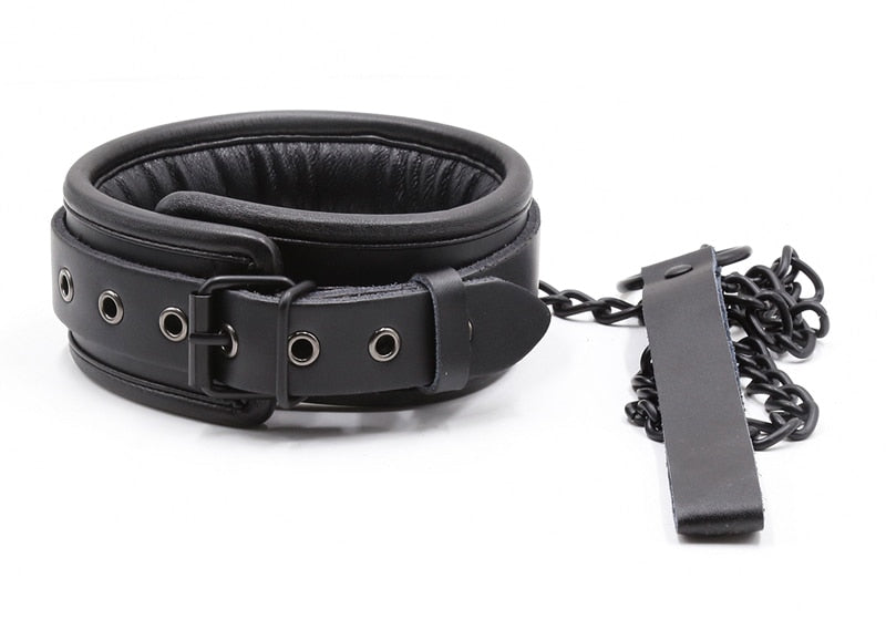 Bdsm Bondage Collar Genuine Leather and Iron Chain Link Metal Hole Slave Collars for Women Sex Toys for Couples Sex Restraints - buysextoyth