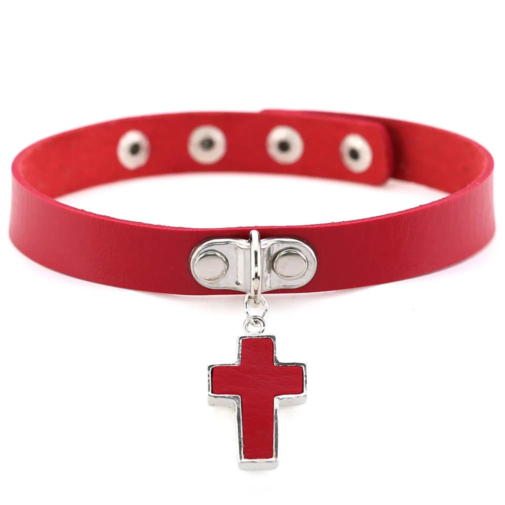 BDSM Punk Black Metal Tassel Red Choker Necklace Sexy Spiked Neck Strap Clavicle Collar Men Necklaces Halloween Women - buysextoyth