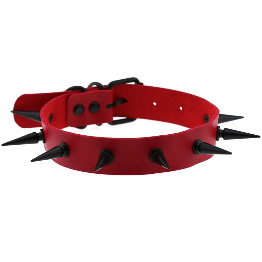 BDSM Punk Black Metal Tassel Red Choker Necklace Sexy Spiked Neck Strap Clavicle Collar Men Necklaces Halloween Women - buysextoyth