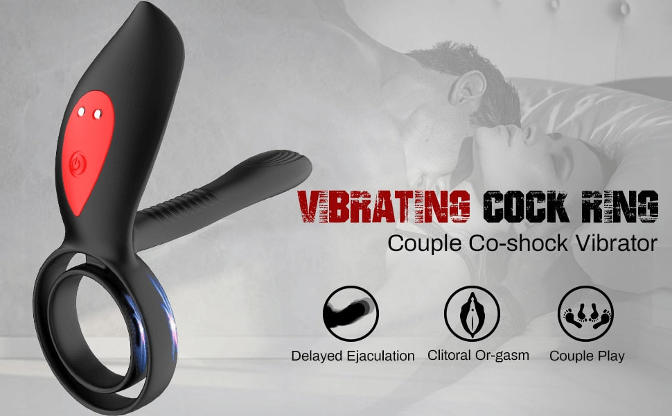 New Couples Delay Ejaculation Penis Vibrator with Double Cock Ring Nipples Massager Adult Sex Toys for Men Clitoris Stimulator - buysextoyth