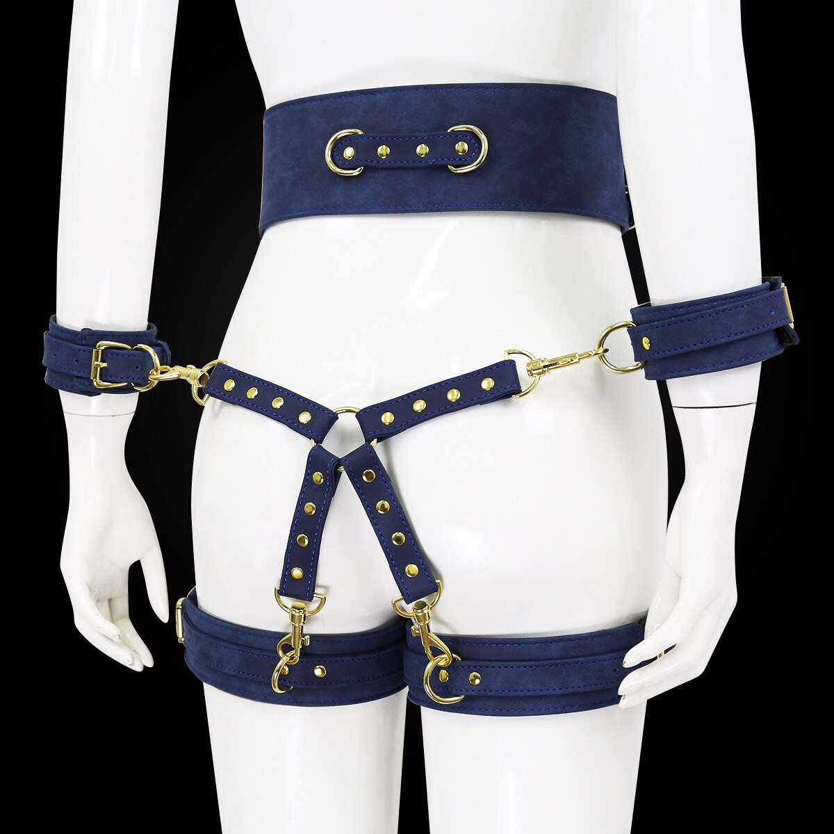 BDSM Sex Toy PU Leather Bondage Set Include Handcuffs.Belt. Legcuffs. Center Connection. Adult Toys Sex Bondage Toys for Women - buysextoyth