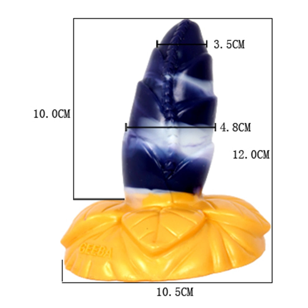 FAAK Large Base Butt Plug Blue and Gold Bud Shape Ribbed Anal Sex Toys with Suction Cup Adult Erotic Products Couple Flirting - buysextoyth