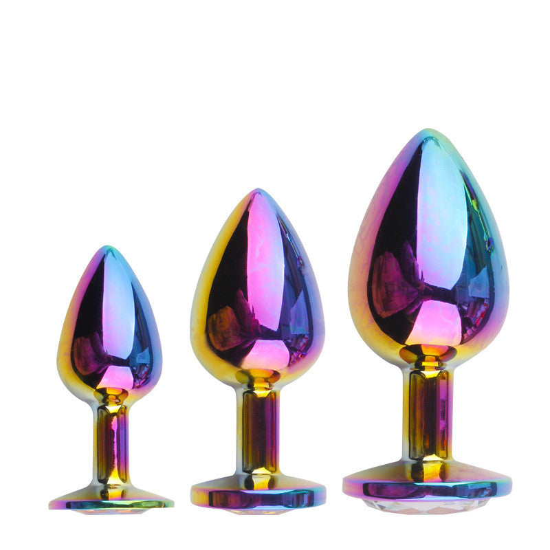 Rose Gold Rainbow Heart Shape Crystal Metal Anal Beads Butt Plug Jewelry Ass Small Medium Size Set Sex Toy for Female Male M-21 - buysextoyth