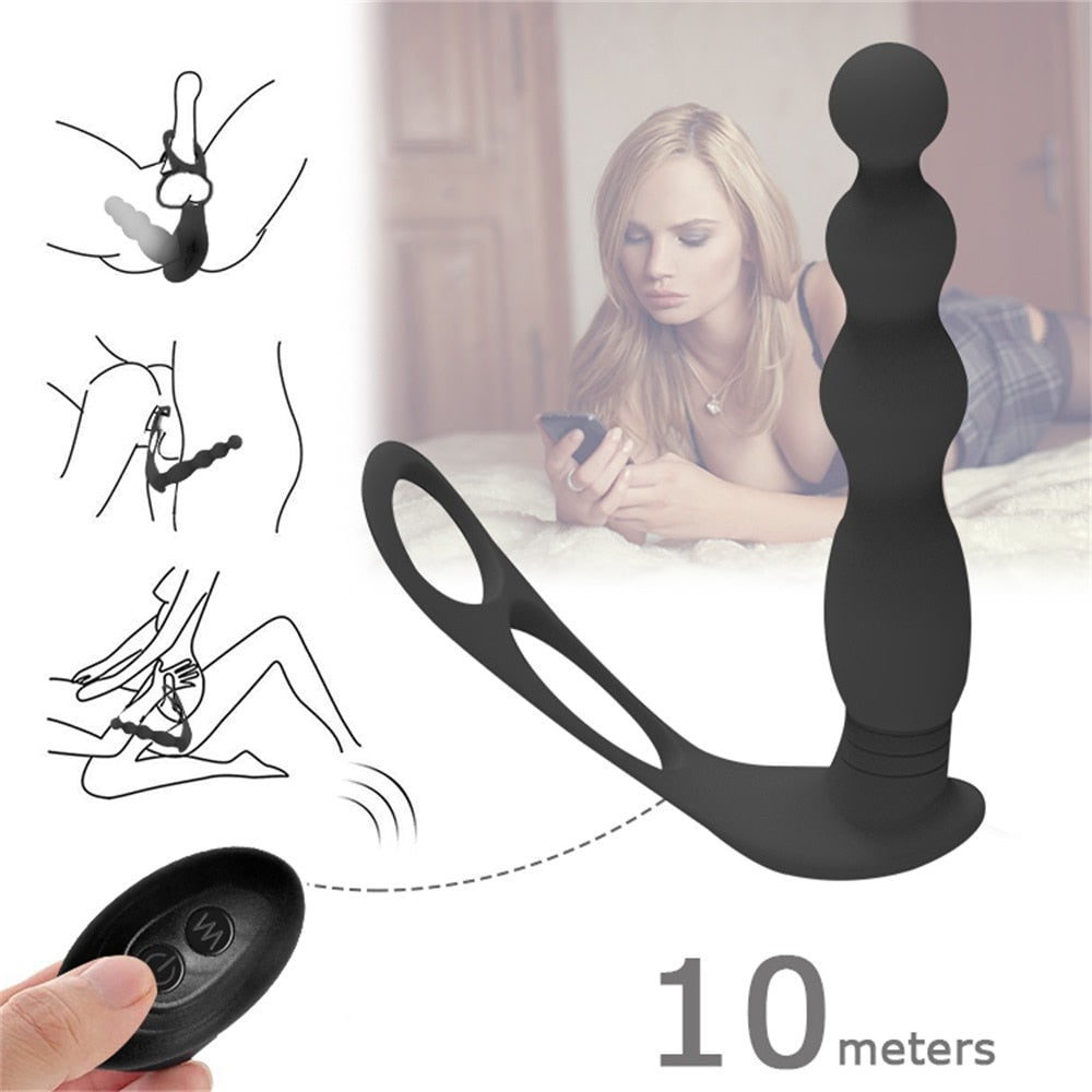 Silicone Anal Butt Plug  Pull Beads with Cock Ring Prostate Massager Anal Balls Vibration Heating  Erotic Anal Sex Toy for Adult - buysextoyth