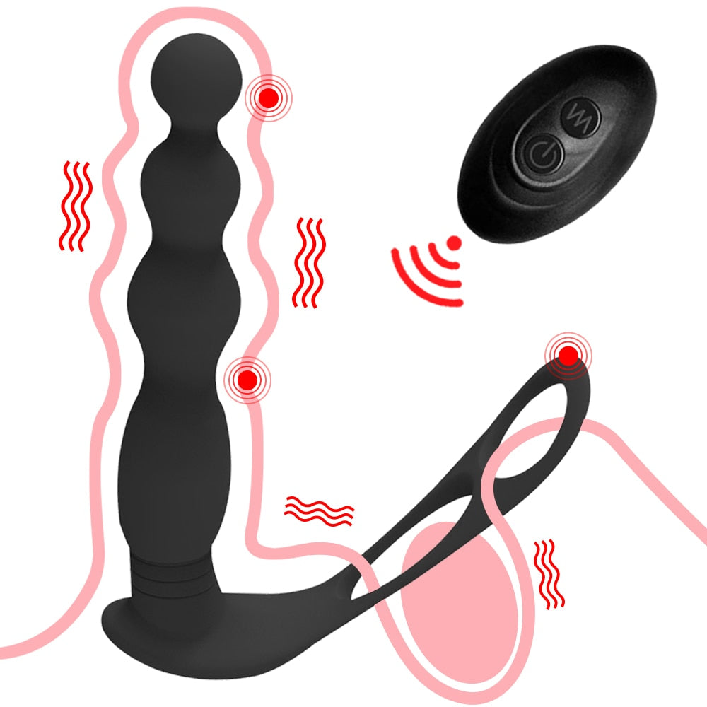 Silicone Anal Butt Plug  Pull Beads with Cock Ring Prostate Massager Anal Balls Vibration Heating  Erotic Anal Sex Toy for Adult - buysextoyth