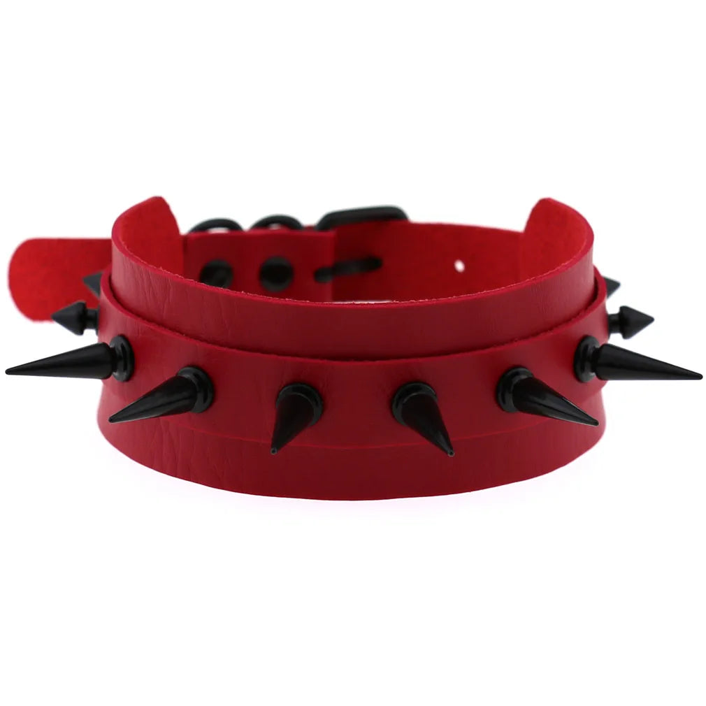 BDSM Punk Black Metal Tassel Red Choker Necklace Sexy Spiked Neck Strap Clavicle Collar Men Necklaces Halloween Women - buysextoyth
