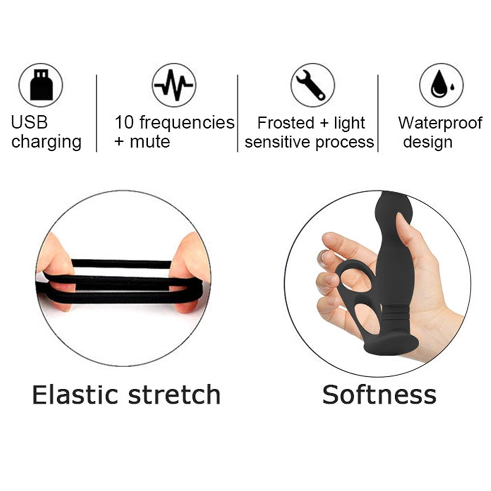 Silicone Anal Butt Plug  Pull Beads with Cock Ring Prostate Massager Anal Balls Vibration Heating  Erotic Anal Sex Toy for Adult - buysextoyth