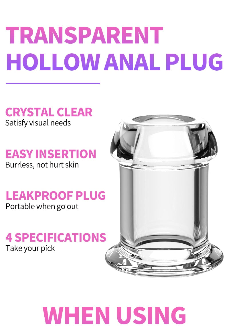 Hollow Anal Plug with Stopper Anal Expander/Tunnel/Toy Transparent Anus Dilation Adult SM Sex Toys for Women Men Couple Lesbian - buysextoyth