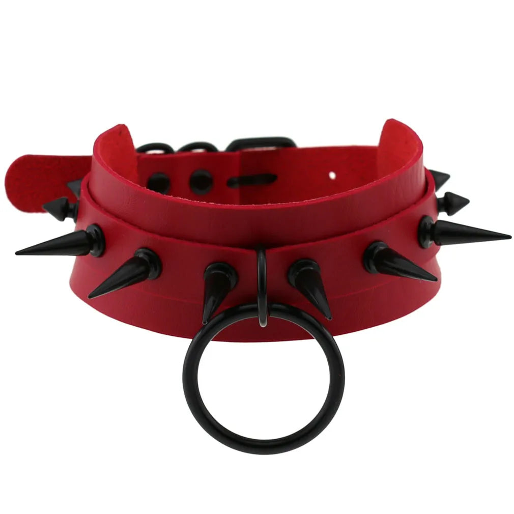 BDSM Punk Black Metal Tassel Red Choker Necklace Sexy Spiked Neck Strap Clavicle Collar Men Necklaces Halloween Women - buysextoyth