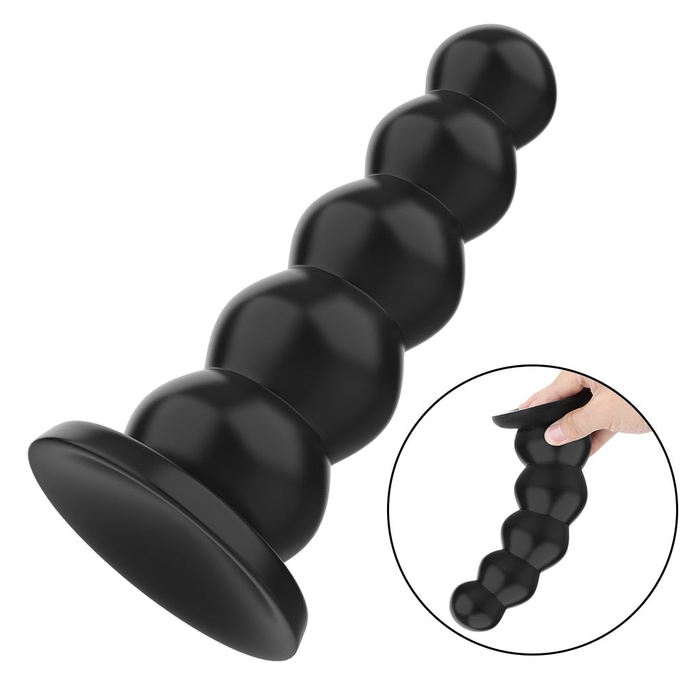Female Male Masturbator Liquid Silicone 5 Beads Anal Plugs Big Dildos Butt Plug Sex Toys for Women Men Strong Suction Cup - buysextoyth