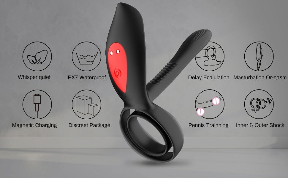 New Couples Delay Ejaculation Penis Vibrator with Double Cock Ring Nipples Massager Adult Sex Toys for Men Clitoris Stimulator - buysextoyth
