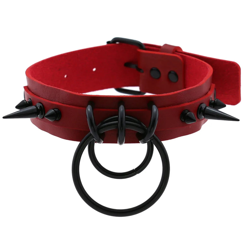 BDSM Punk Black Metal Tassel Red Choker Necklace Sexy Spiked Neck Strap Clavicle Collar Men Necklaces Halloween Women - buysextoyth