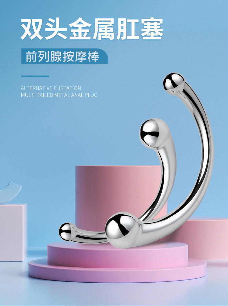 Double Ended Stainless Steel G Spot Wand Massage Stick Pure Metal Penis P-Spot Stimulator Anal Plug Dildo Sex Toy for Women Men - buysextoyth