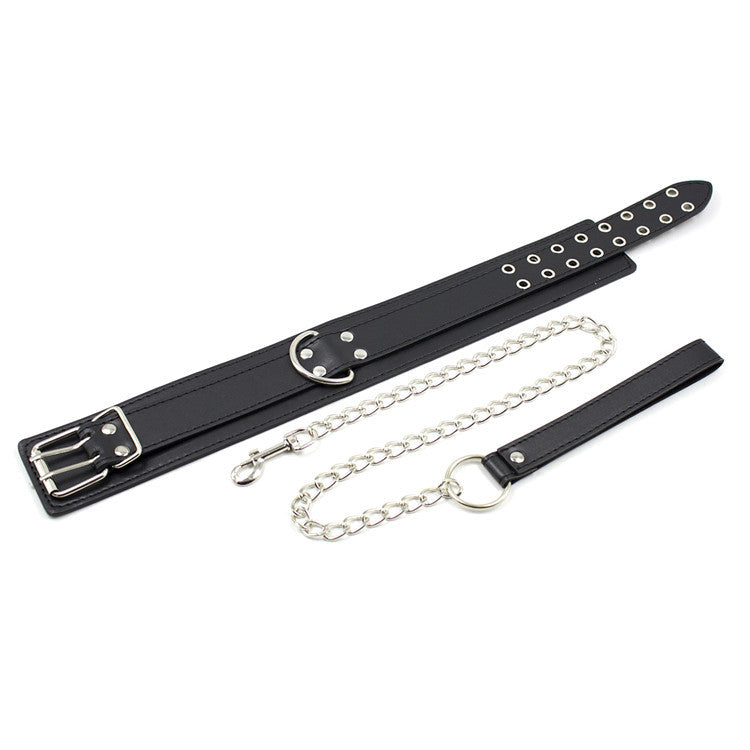 Male Female Black PU Leather Neck Collar Handcuffs Ankle Cuffs Wrist Chain Slave Bondage BDSM Fetish Restraints Kit Sex Toys - buysextoyth