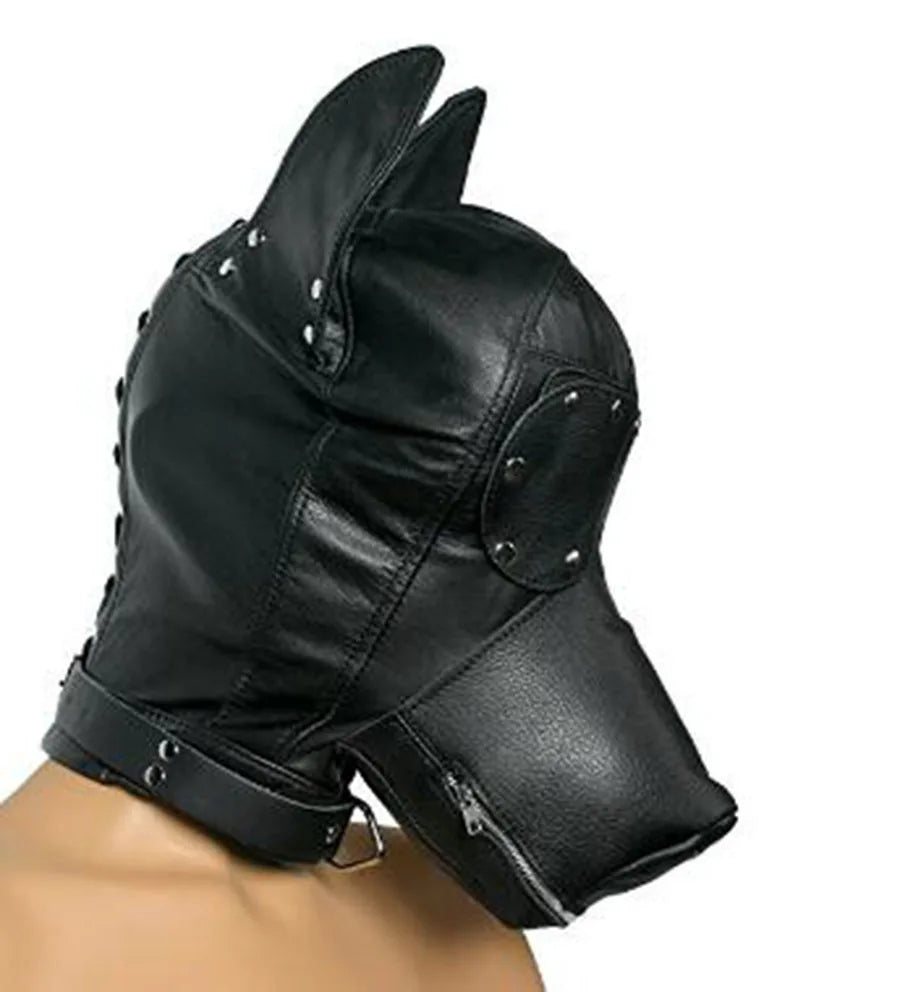 SM Leather Padded Hood Blindfold.Head Harness Mask Gag. BDSM Bondage .Sex Toys For Couples Accessories - buysextoyth