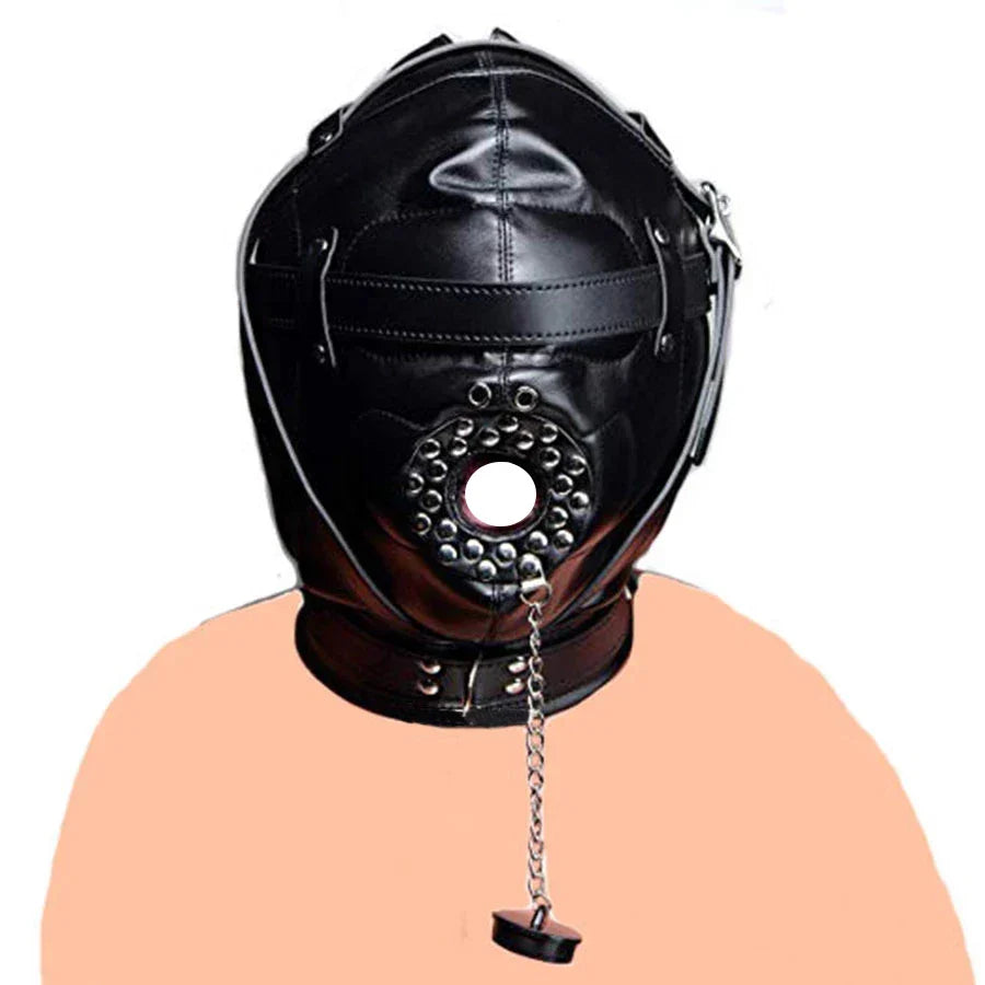 SM Leather Padded Hood Blindfold.Head Harness Mask Gag. BDSM Bondage .Sex Toys For Couples Accessories - buysextoyth