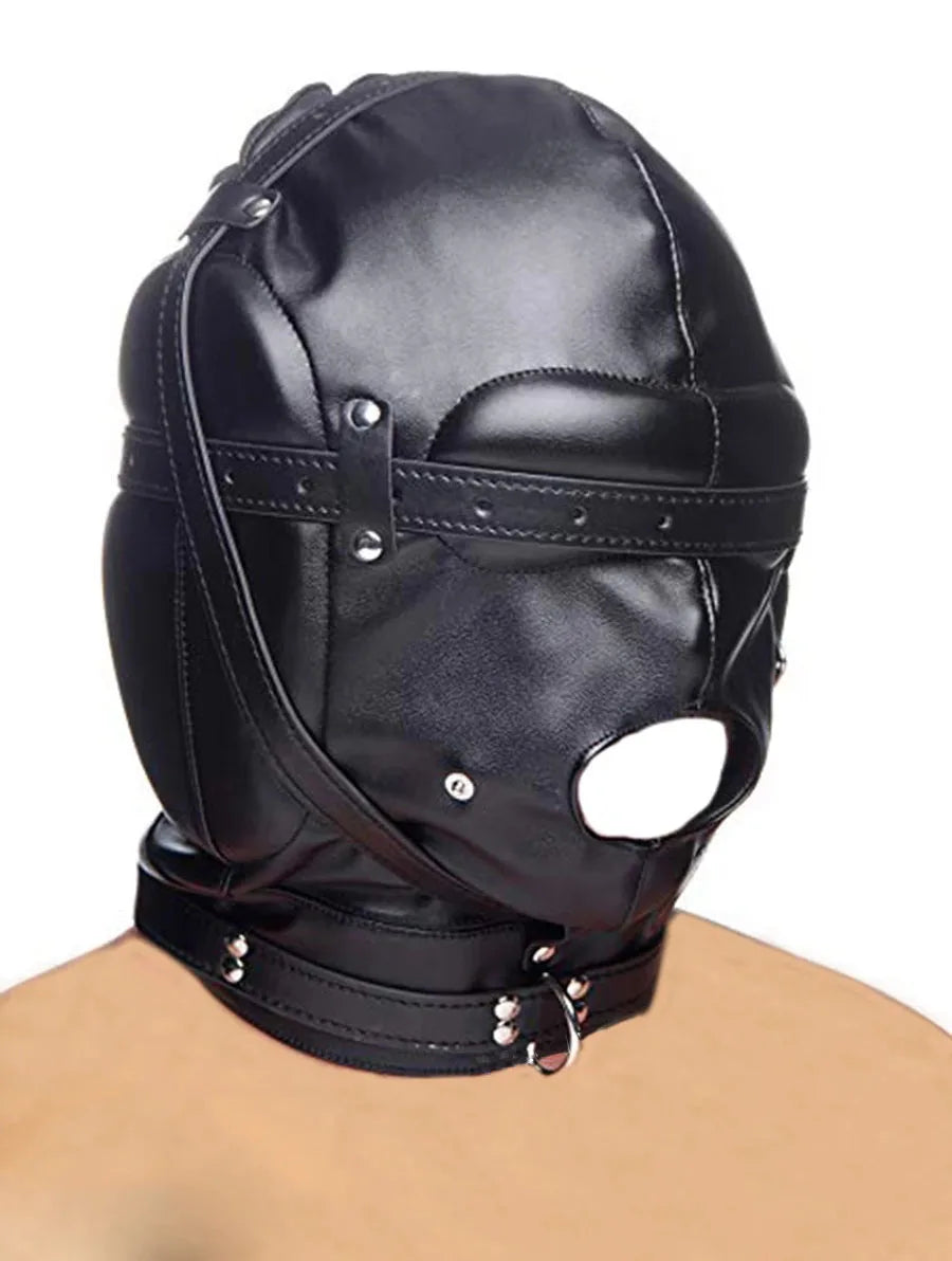 SM Leather Padded Hood Blindfold.Head Harness Mask Gag. BDSM Bondage .Sex Toys For Couples Accessories - buysextoyth