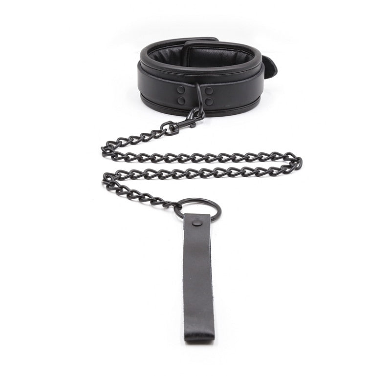 Bdsm Bondage Collar Genuine Leather and Iron Chain Link Metal Hole Slave Collars for Women Sex Toys for Couples Sex Restraints - buysextoyth