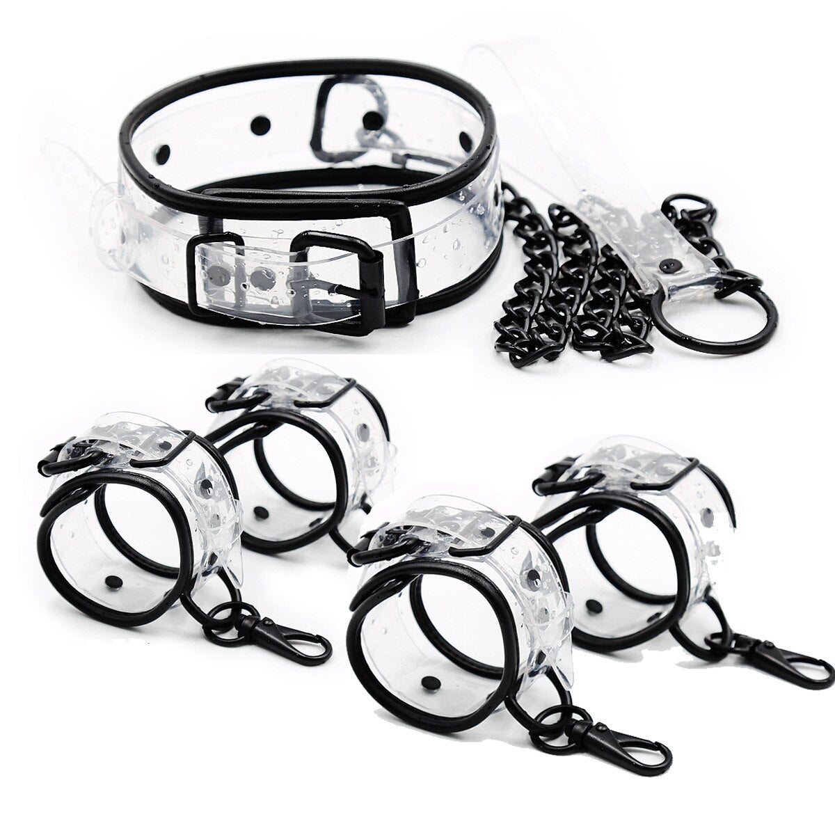 Adjustable Transparent PVC Handcuffs Ankle Cuffs Collar Neck Manacle BDSM Bondage Restraints Shackles Fetish Sex Toy for Couples - buysextoyth