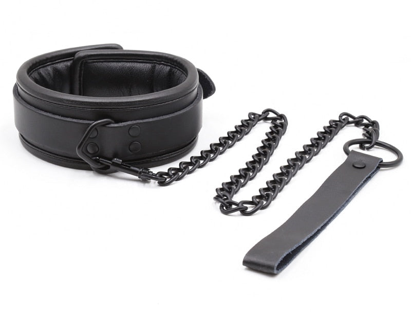 Bdsm Bondage Collar Genuine Leather and Iron Chain Link Metal Hole Slave Collars for Women Sex Toys for Couples Sex Restraints - buysextoyth