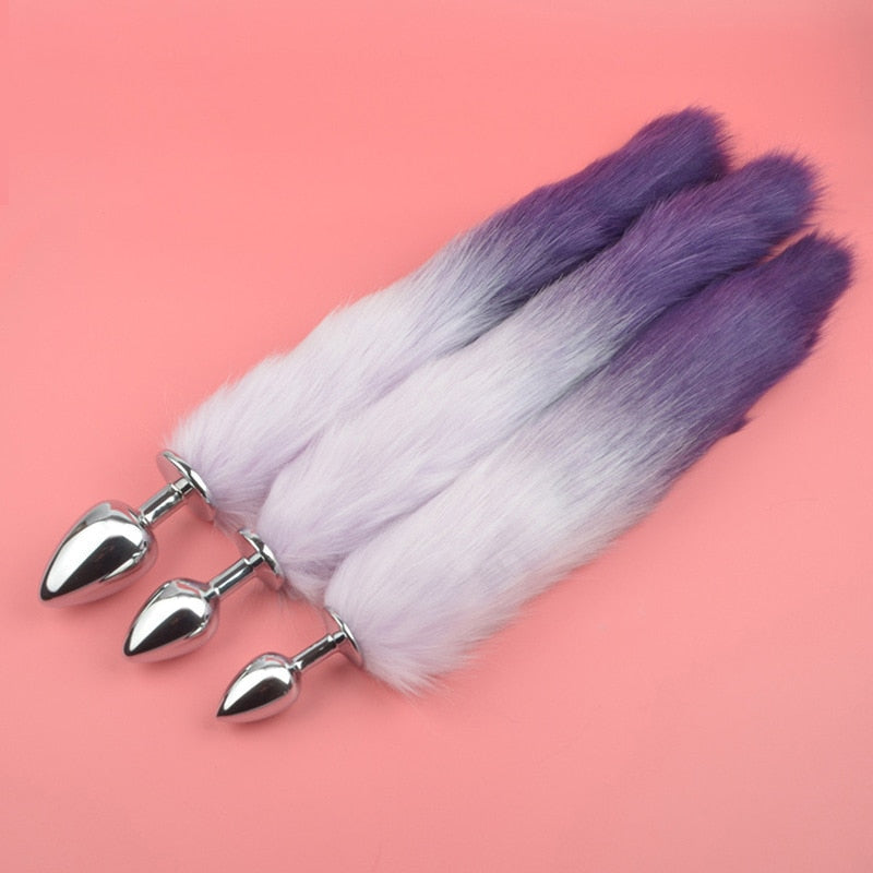 Metal with Gradient Color Fox Analplug Tail Flirting Anal Analplug Dilatation Ass Plug G Point Massage Masturbation Gay Sex Toys - buysextoyth