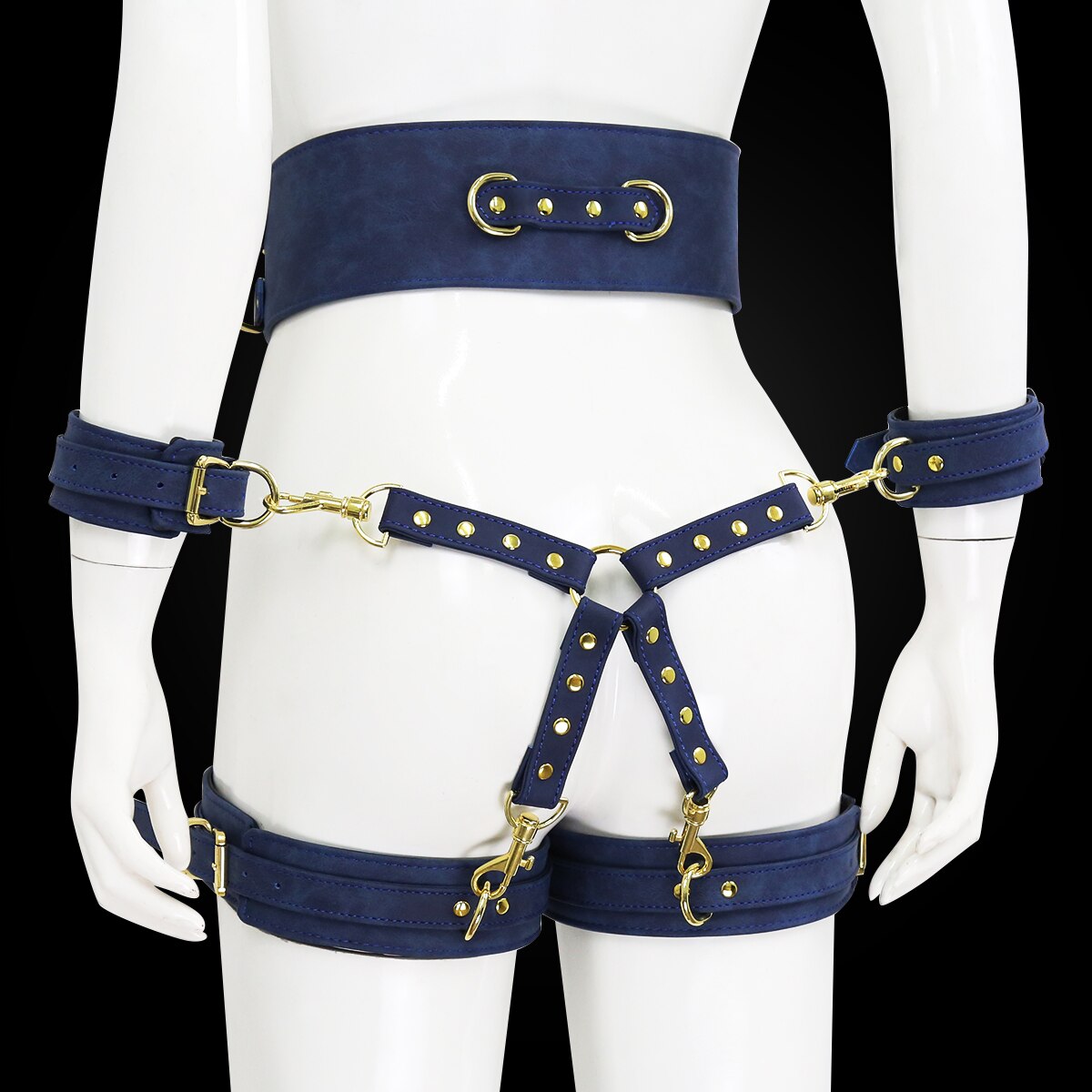 BDSM Sex Toy PU Leather Bondage Set Include Handcuffs.Belt. Legcuffs. Center Connection. Adult Toys Sex Bondage Toys for Women - buysextoyth