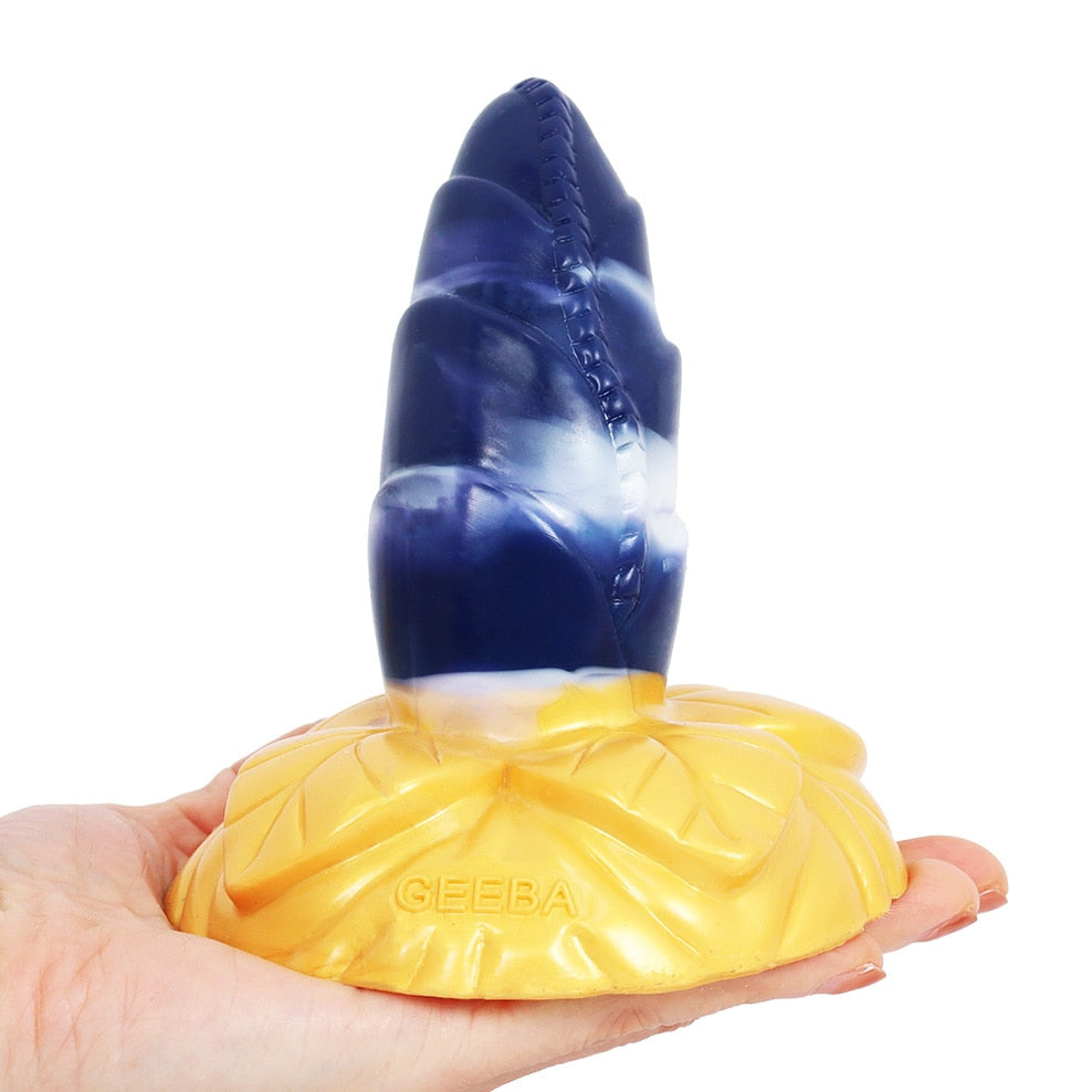 FAAK Large Base Butt Plug Blue and Gold Bud Shape Ribbed Anal Sex Toys with Suction Cup Adult Erotic Products Couple Flirting - buysextoyth