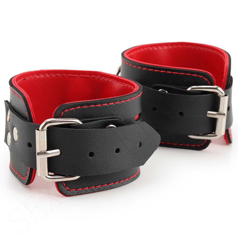 Adjustable Leather Handcuffs and Shackles BDSM Bondage Bundling Femdom Fun Adult Sex Bondage Sex Toys for Woman Couples - buysextoyth