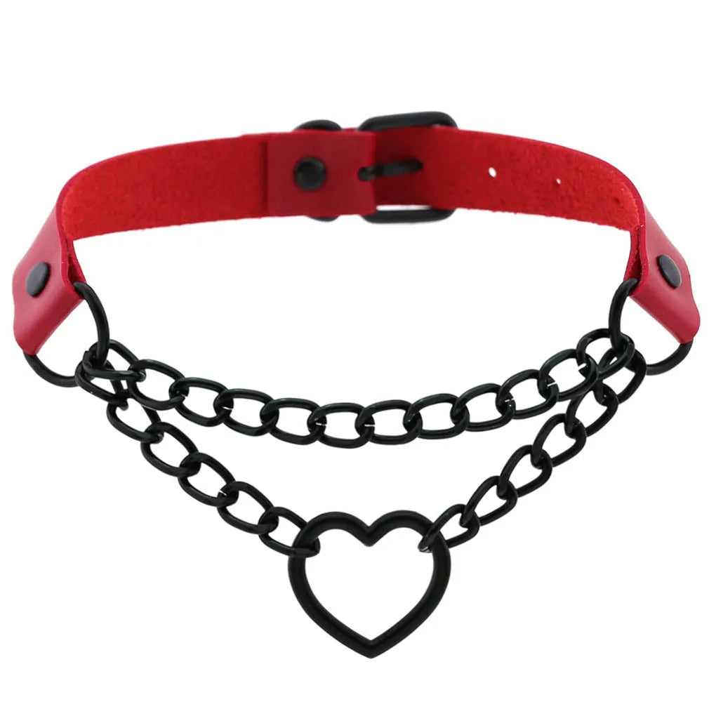 BDSM Punk Black Metal Tassel Red Choker Necklace Sexy Spiked Neck Strap Clavicle Collar Men Necklaces Halloween Women - buysextoyth