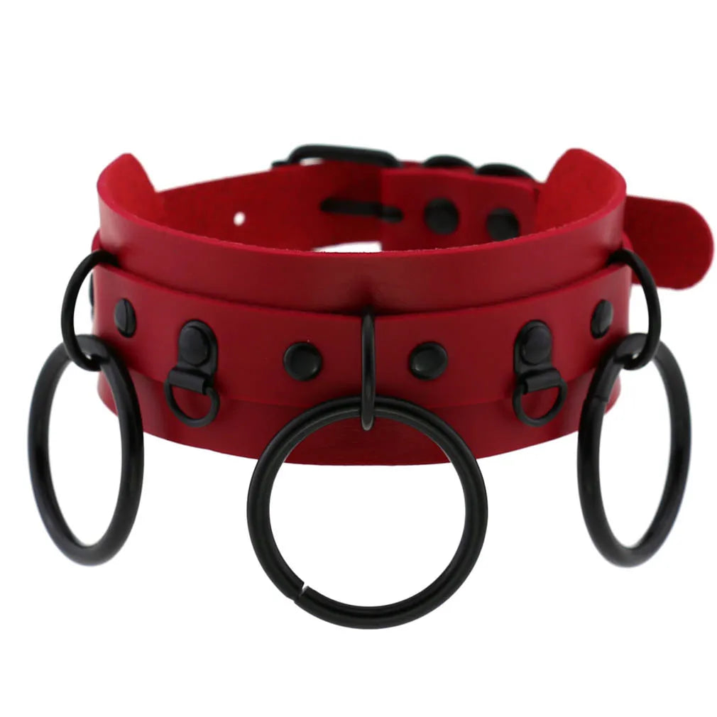 BDSM Punk Black Metal Tassel Red Choker Necklace Sexy Spiked Neck Strap Clavicle Collar Men Necklaces Halloween Women - buysextoyth